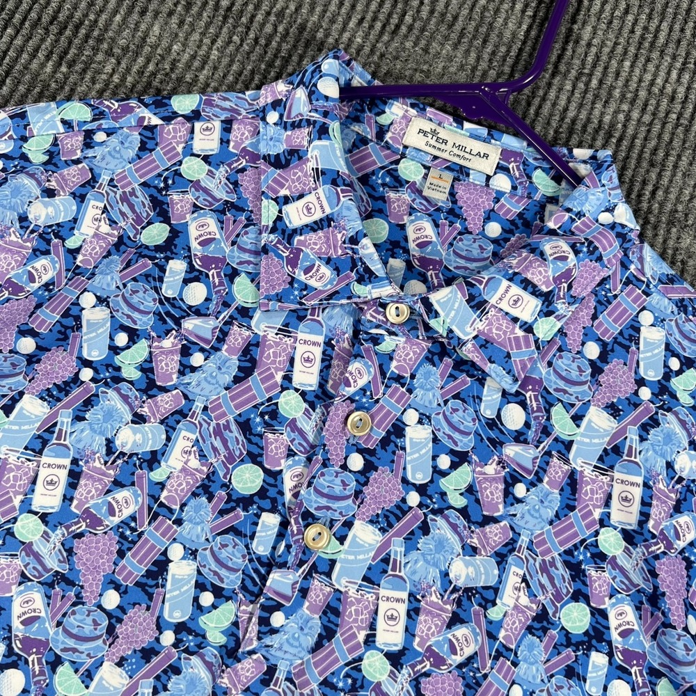 Peter Millar Summer Comfort Polo Shirt Mens Large Blue Purple Short Sleeve Golf